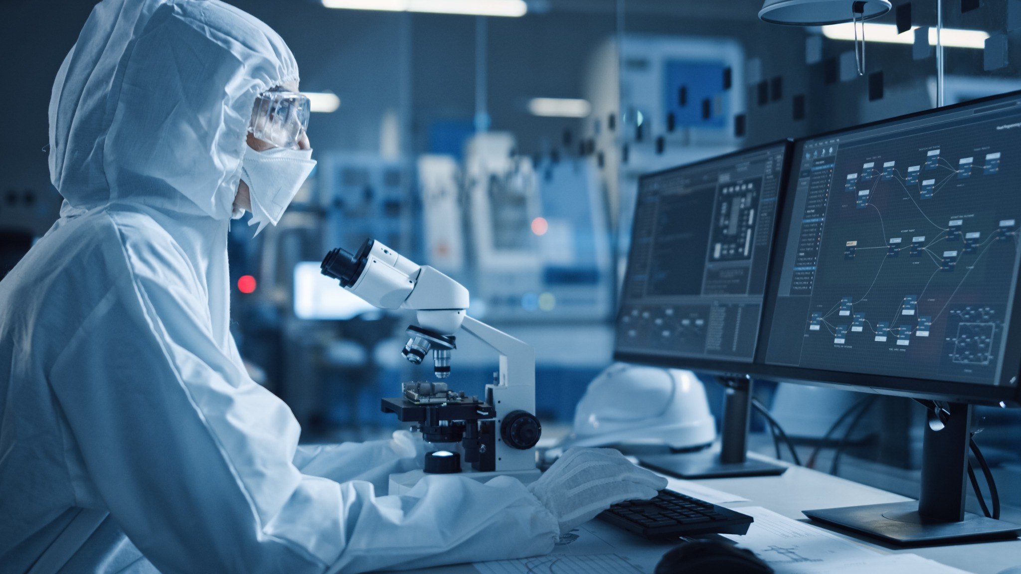 Engineer working in a semiconductor research and development lab